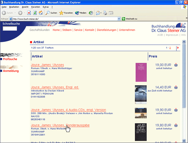 Screenshot von Liber, Beschreibung siehe unten.