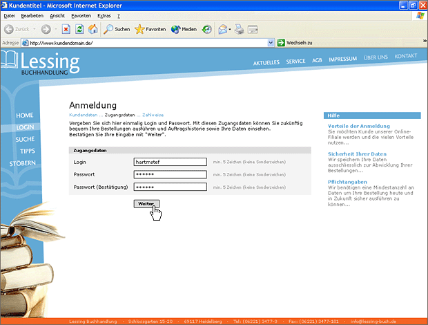 Screenshot von Liber, Beschreibung siehe unten.