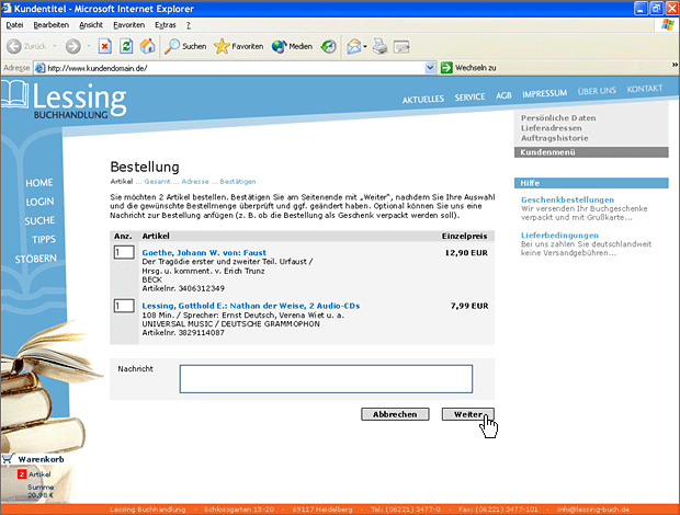 Screenshot von Liber, Beschreibung siehe unten.