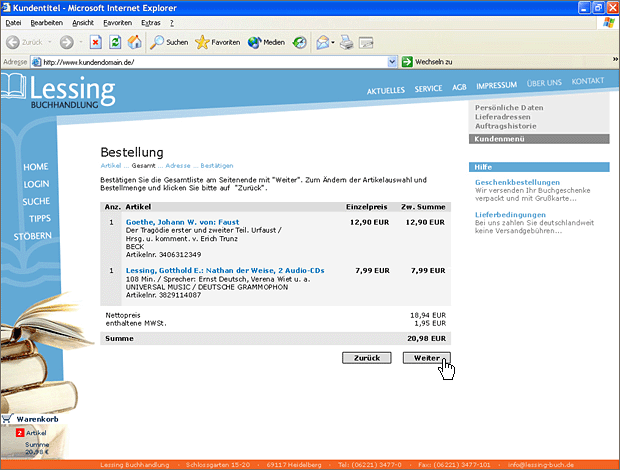 Screenshot von Liber, Beschreibung siehe unten.