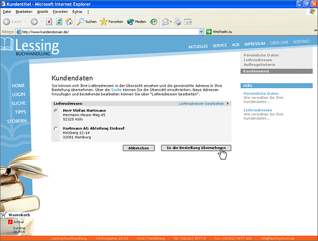 Screenshot von Liber, Beschreibung siehe unten.