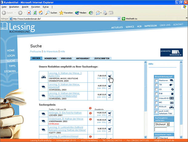 Screenshot von Liber, Beschreibung siehe unten.